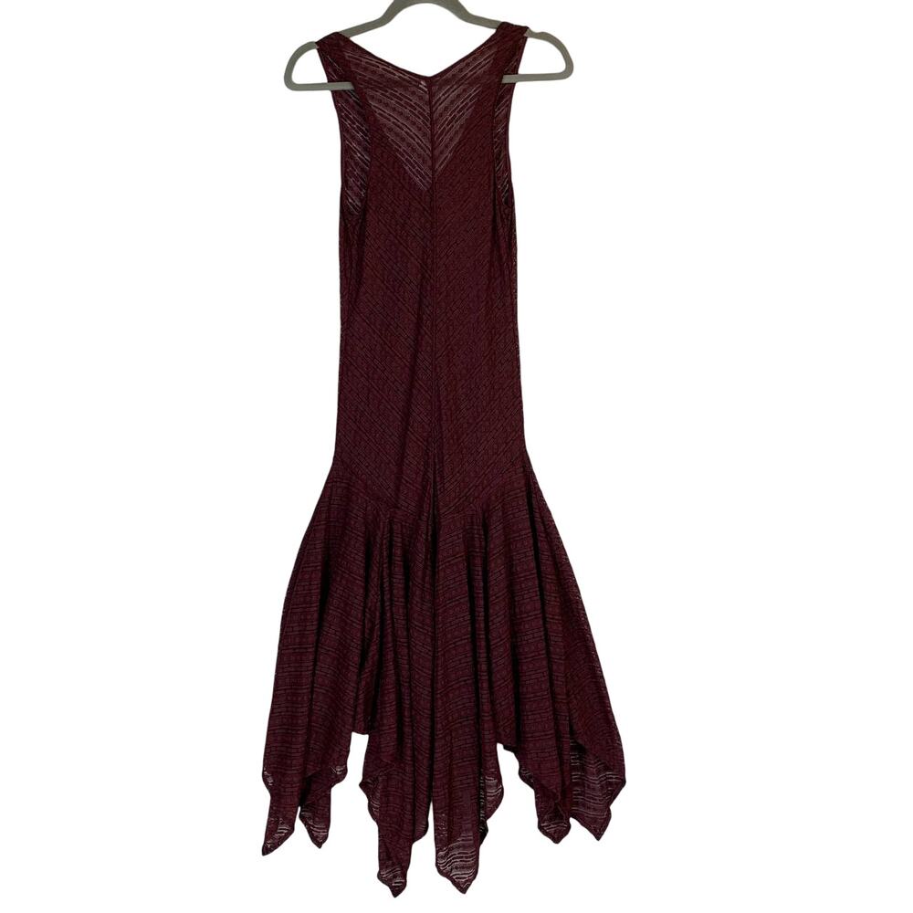 Free People Lila Maxi Dress XS Burgundy Boho Knit Sheer Festival Asymmetric Hem - Picture 14 of 15